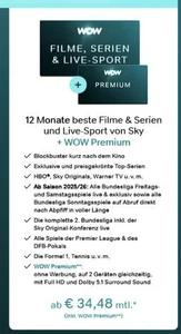 Gutschein - WOW Sport + Premium + Filme + Serien - 34,48€ / 12 Monate - Bild 1 von 4