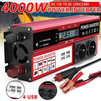 3000W Power Inverter DC 12V To AC 220V 230V Transformer with 4 USB EU Socket - Image 1 of 4