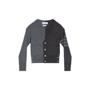 (Kids) Thom Browne Fun-Mix Fine Merino V-Neck Cardigan Grey - Picture 1 of 2