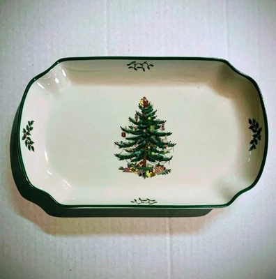 Spode Christmas Tree Rectangular Scalloped Serving Tray 11" Inch New in Box - Image 1 of 4