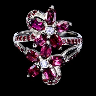 Anillo de plata de ley 925 ovalado rodolita tanzanita piedras preciosas joyería tamaño 7,5 Foto 1 de 4
