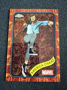 2025 Topps Chrome Marvel #153 Iron Man Red & Gold Lazer America Chavez /100 - Picture 1 of 7