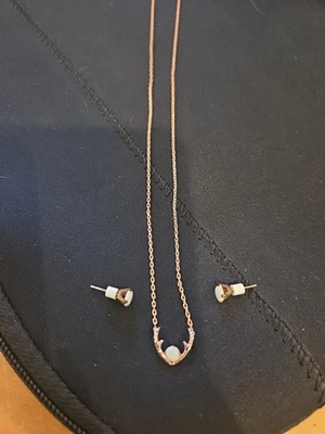 Juego de collar y pendientes opalescentes oro rosa. Joyería de asta para mujer  Foto 1 de 4