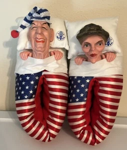 Zapatillas de casa vintage 1988 Ronald Reagan y Nancy - talla M - imagen escupidora - Imagen 1 de 10