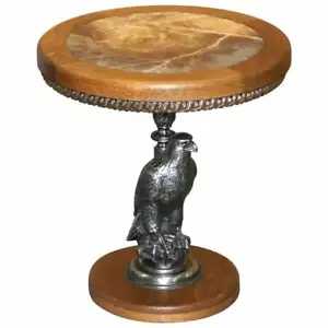 STUNNING SILVER PLATED AMERICAN EAGLE WITH MARBLE TOP SIDE END LAMP WINE TABLE - Picture 1 of 12