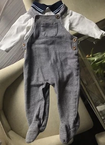 BABY BOY GIRL KOALA BABY BROWN WHITE FOOTED ROMPER JUMPSUIT 9-12 MONTHS COLLAR  - Picture 1 of 5