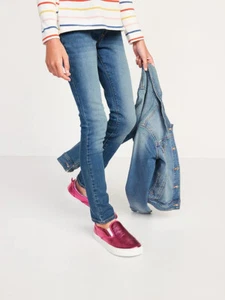 Nuevo con etiquetas pantalones vaqueros antiguos azul marino ajustados tirantes pantalones vaqueros lavado mediano para niñas M L XL - Imagen 1 de 4