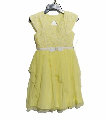 Jona Michelle Girls Yellow Floral Layered Formal A-Line Dress Cap Sleeve 7 NWT - Image 1 of 4