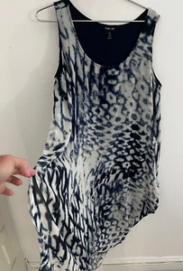 Asymmetrisches Etuikleid Chiffon fließend Damen UK 18 blau bedruckt Batik - Bild 1 von 8