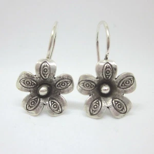 Fine Silver Earrings HillTribe Orecchini серьги Flowers Floral 16601 - Picture 1 of 5