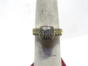 engagement ring diamond double halo style,white gold,yellow gold hearts accent - Picture 1 of 11