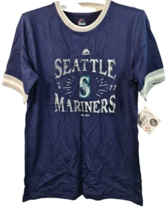 Majestic Youth Seattle Mariners Round Short Sleeve T-Shirt, Navy, Large 14/16 - Picture 1 of 4