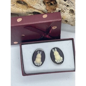 Sexy Chocolate Bunny Cameo Silver Plated Cameo Cufflinks Mens or LADIES EASTER - Picture 1 of 4