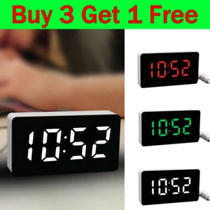 USB Digital Electronic Mirror Alarm Clock LED Night Light Bedside Wall Mini UK - Picture 1 of 15