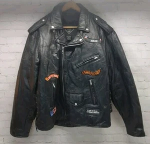 Chaqueta de motocicleta de cuero genuino de búfalo con placa de diamante para hombre 2X con parches - Imagen 1 de 10