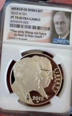  $ 1 silver dollar 2015-W $1 March Of Dimes NGC PF70 Ultra Cameo - Image 1 of 2