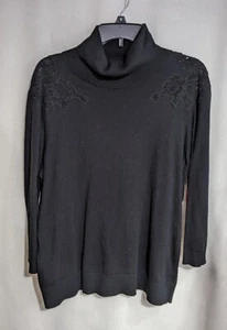 Suéter negro cuello tortuga manga 3/4 de encaje para mujer ELLE - talla XL - NUEVO CON ETIQUETAS - Imagen 1 de 3