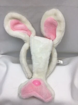 Easter Bunny Rabbit Mask White Fabric Head Band Ears Pink Nose Plush 12" - Image 1 of 4