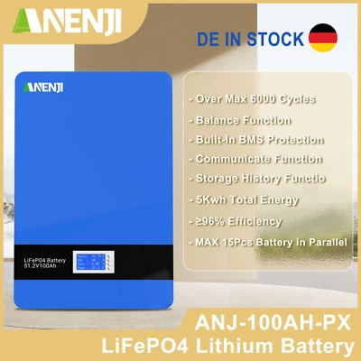 ANENJI 5KWh 48V LiFePO4 Batteria 100Ah 51.2V Parete BMS Sistema Di Accumulatore Solare