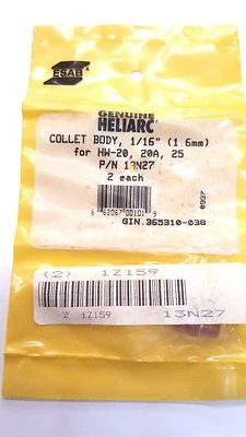 Genuine ESAB Heliarc TIG  Collet Body for HW-20, 20A, 25 Torches (Various Sizes) - Image 1 of 4