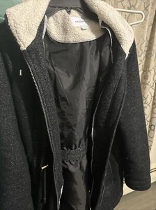 Liz Claiborne Charcoal Wool Hooded Jacket Women’s Size Large Drawsting Waist - Picture 1 of 4