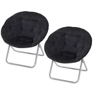 2x Faux Fur Saucer Chairs Stool Soft Folding Moon Chairs For Living Room Sofa - Picture 1 of 19