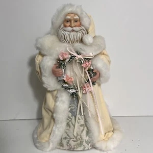 Old World Santa 12" Table/Tree-Topper Cream Velvet cloak faux fur holding wreath - Picture 1 of 8