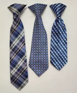 Boys Clip On Ties Lot Of 3 Polyester Multi Color Blues - Picture 1 of 12