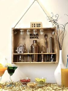 Bartender Kit 19-Piece Bar Tool Set with Rustic Wood Stand Cocktail Shaker Set