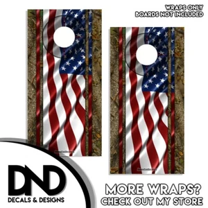 American Flag Forest Camo Cornhole Board Wraps Camouflage USA Wavy - 2 Pack - Picture 1 of 3