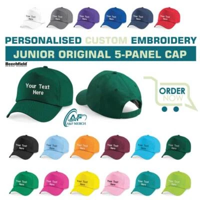 Personnalisé Beechfield Brodé Junior Original 5-panel Casquette SPORTS - Photo 1/4