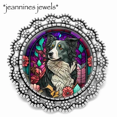 Broche de solapa plateada con borde de vitral sintético para perro regalo para mamá Foto 1 de 4