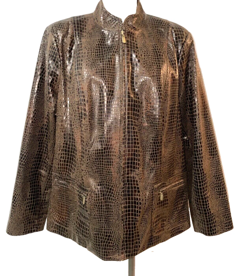 Elementz Womens Vintage Faux Leather Jacket size 2X Zip Up Collared 1990s YK - Image 1 of 4