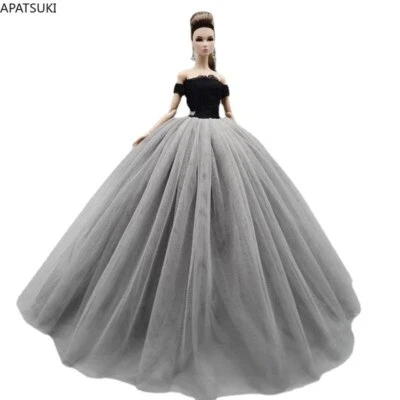 Schwarz Grau Mode Kleid Für Barbie Puppe Outfits Prinzessin Abend Lange Kleider