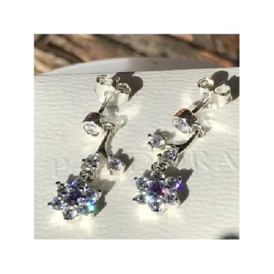 Nuevos Pendientes Pandora Genuinos Púrpura No Me Olvíes Gota Circonita Circonita Cz 290691ACZ Foto 1 de 4