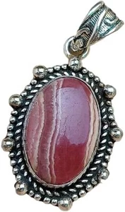 NATURAL RHODOCHROSITE GEMSTONE 925 SILVER BOHOMIAN HANDMADE UNISEX PENDANT - Picture 1 of 3