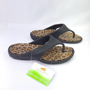 NEW Veggies Vegan Flip Flops Slip On Thong Sandals Leopard Print Shoes Size 9 W - Picture 1 of 7