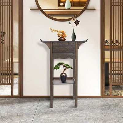 Mesa de altar china de 2 niveles con cajones de almacenamiento mesa de meditación retro de bambú 66 cm Foto 1 de 4