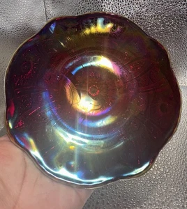 VTG Indiana Glass Iridescent Sunset Carnival Glass Dish/saucer Red 5 5/8” - Picture 1 of 9