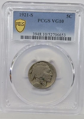 1921-S Buffalo Nickel - PCGS VG 10 - Gold Shield - Image 1 of 2