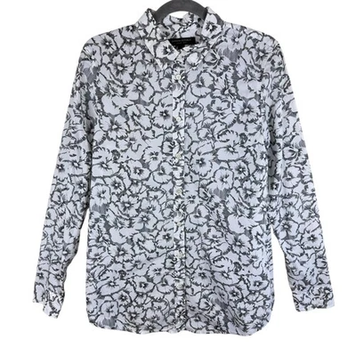 Banana Republic Cotton Dillon Black White Floral Long Sleeve Button Up Size M - Image 1 of 4