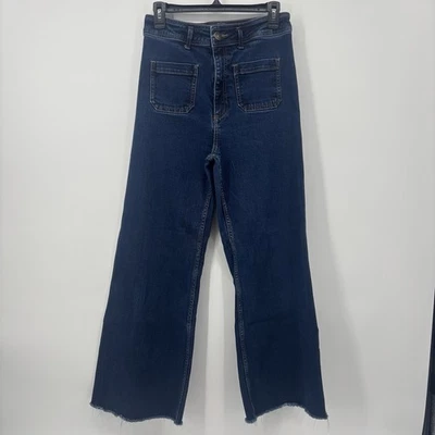 Pantalones de mezclilla azules de cintura alta de pierna ancha de Zara para mujer talla 8 bolsillos Foto 1 de 4