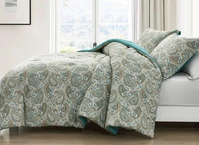 Presley 3-Piece King Size Washed Cotton Paisley Comforter Set - Elegant Teal ... - Image 1 of 4