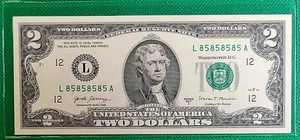 Repeater 8585 Dollar Bill Super Repeater 85858585 $2 Note Fancy Serial Numbe UNC - Picture 1 of 2