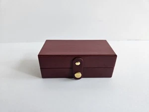 Vintage-Inspired Small Travel Jewelry Box – Burgundy Faux Leather with Gold Snap - Picture 1 of 11