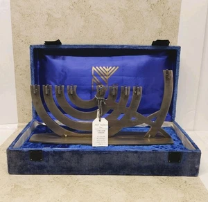 Alef Judaica Menorah Metal Silver Toned Signed By Artist With Case - Picture 1 of 24