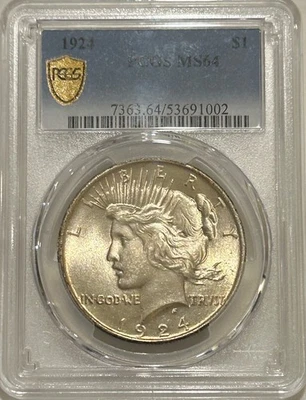 1924 P Peace Silver Dollar PCGS MS64 Gold Shield - Image 1 of 4