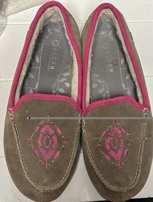 SAPATOS CHINELOS DE LÃ CAMURÇA MOCASSINS BOLOTA PRIMA MARROM ROSA TAMANHO 9 Bordado - Imagem 1 de 4