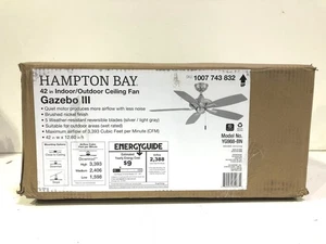 Hampton Bay Gazebo III 42 in. Indoor/Outdoor Brushed Nickel Ceiling Fan New - Picture 1 of 3