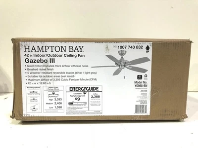 Hampton Bay Gazebo III 42 in. Indoor/Outdoor Brushed Nickel Ceiling Fan New - Image 1 of 3